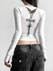 Y2K White Grunge Crop Top