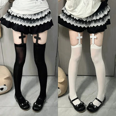 Gothic Lolita Thigh High Suspenders Socks