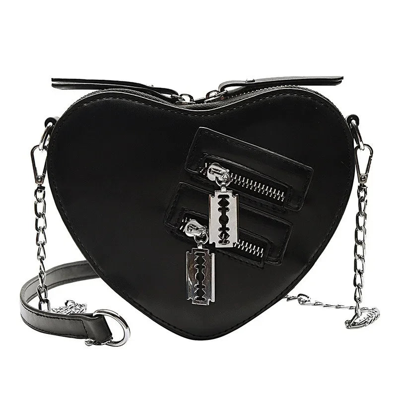Gothic Heart Zipper Chain Crossbody Bag