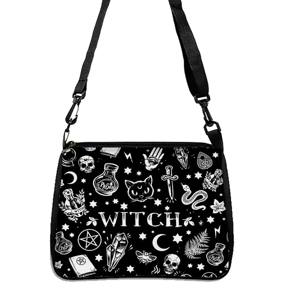 Gothic Cat Printed Shoulder Bag