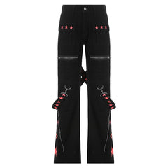 Goth 'Bonded By Blood' Black Grunge Low Waist Denim Pants