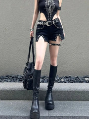 'No Way Back' Black Goth Y2K Shorts