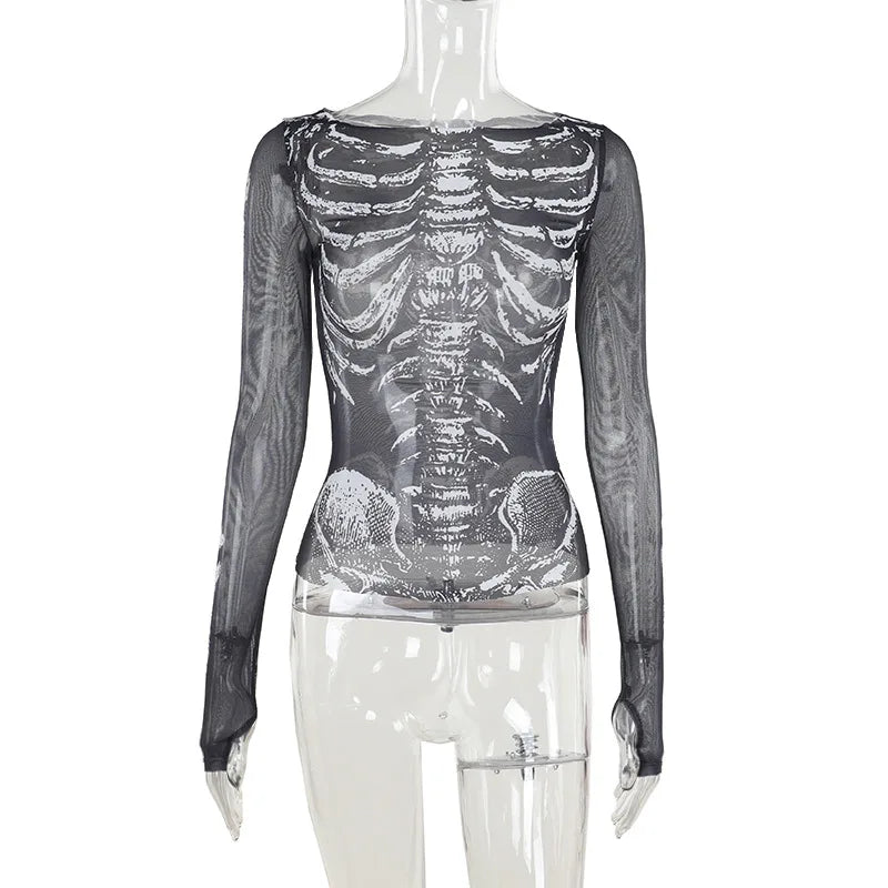 Dark Goth Ribgage Mesh See Top