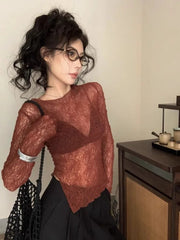 Red Fall Lace Y2k Top