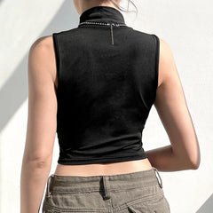 Black Gothic Rose Crop Top