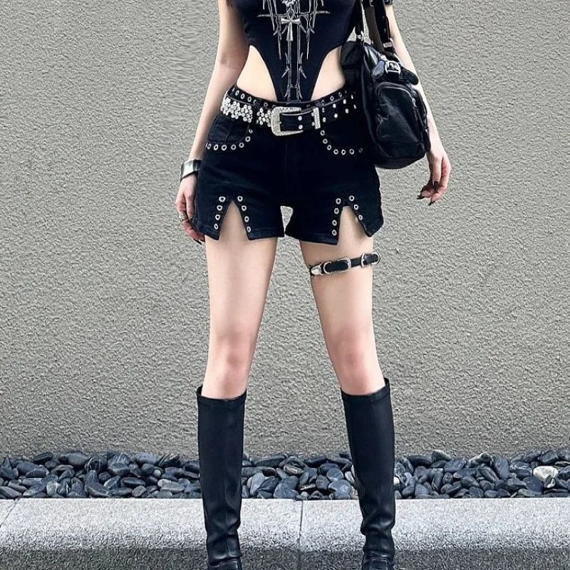 'No Way Back' Black Goth Y2K Shorts