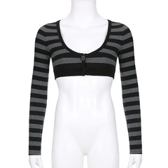 Grey Alt Grunge Striped Crop Top