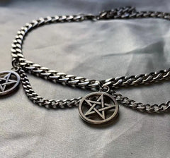 Dark Geometric Circle Pendant Choker