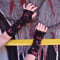 Black and Red Goth Punk Elastic Gloves