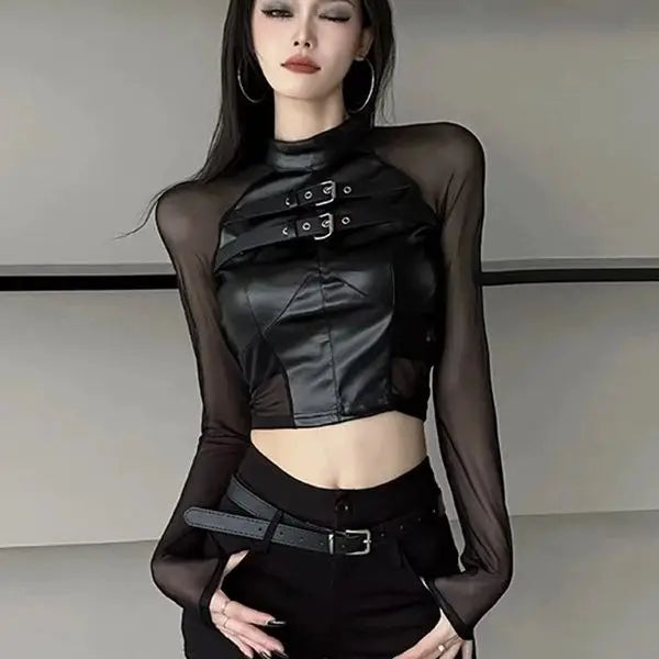'Sweetspot' Black Long Sleeve Buckle Crop Top