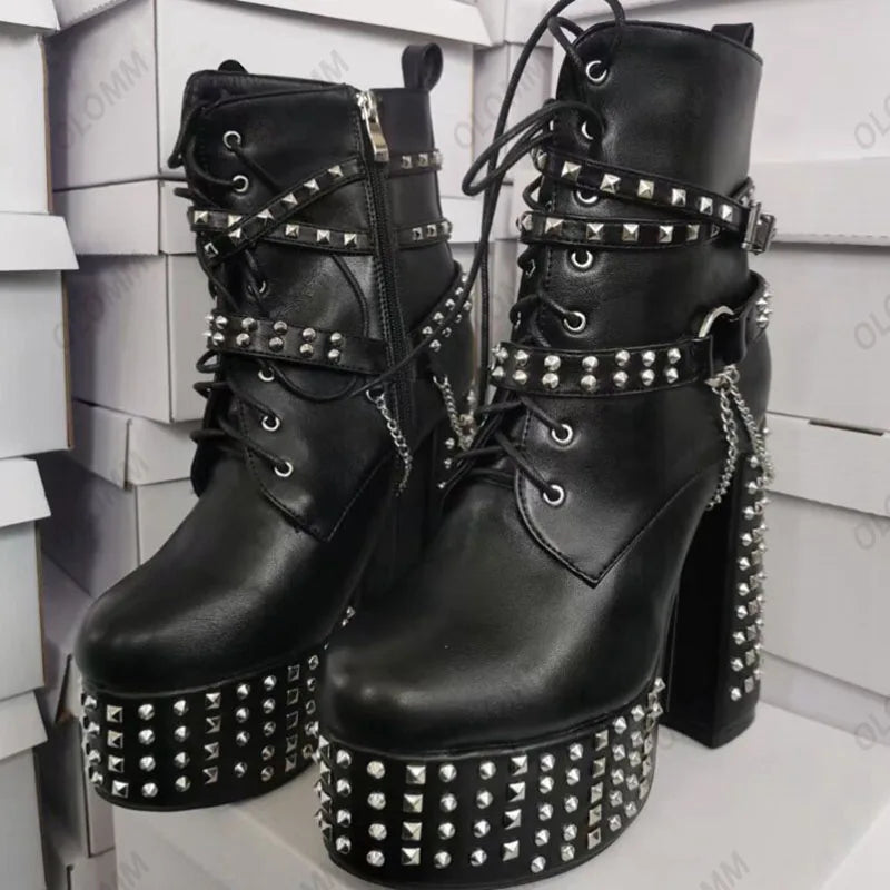 Stud & Chain Moto Boots