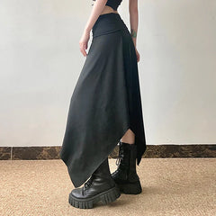 Gothic Dark Black Harajuku Asymmetrical Maxi Skirt