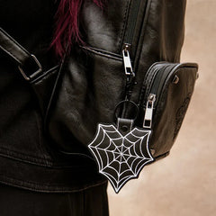 Spider Web Heart Embroidered Faux Leather Keychain