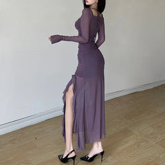 Goth 'Bring on the Night' Purple/Black Translucent Dress