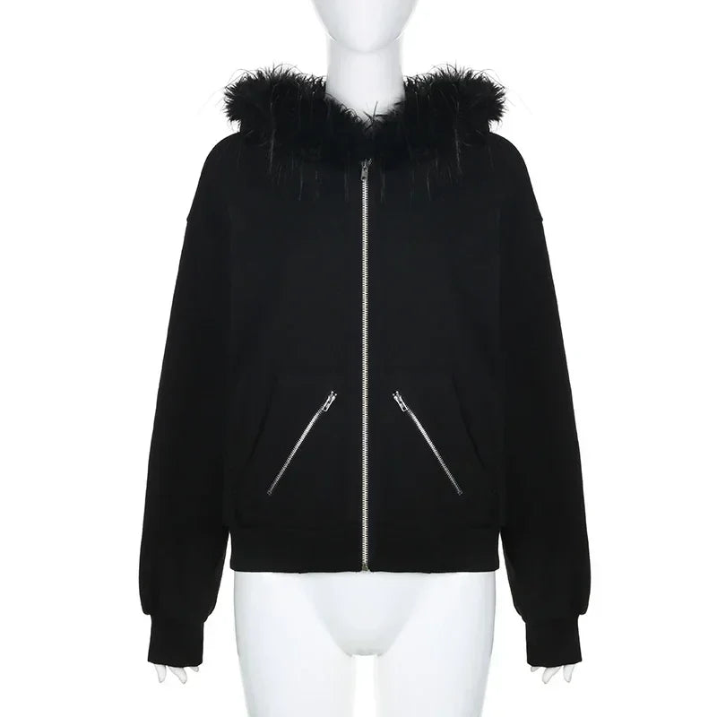 Goth 'Eternal Eclipse' Warm Zip Up Hooded Jacket