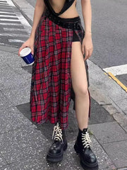 Grunge Goth Red Plaid A-Line Skirt