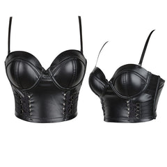 Black PU Leather Lace Underbust Corset