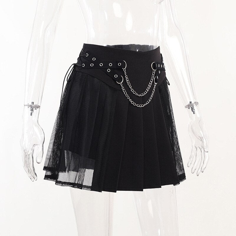 'No Way Out' Black Alt Embroidery Chain Skirt