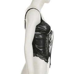 'Grimoire' PU Black Lace Camisole Top