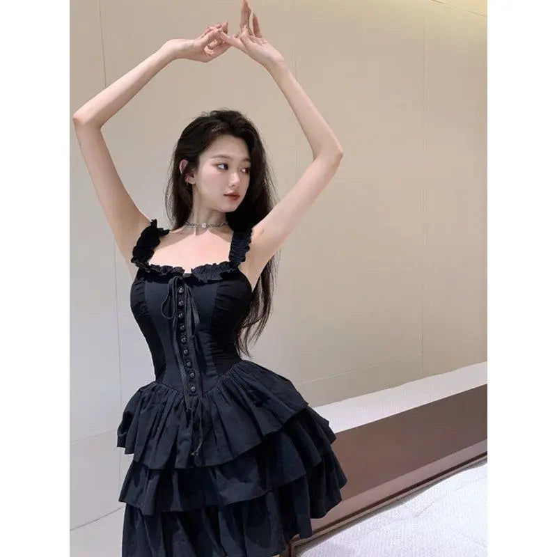 Kawaii Goth Harajuku Slip Ruffles Dress