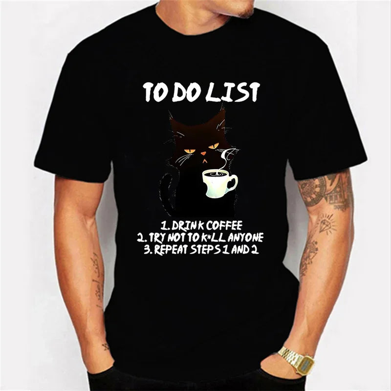 Black Cat To Do List Themed T-Shirt