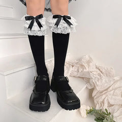 Black Bowknot Lolita Y2k Ruffle Socks