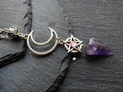 Purple Luna Witch Necklace with Amethyst
