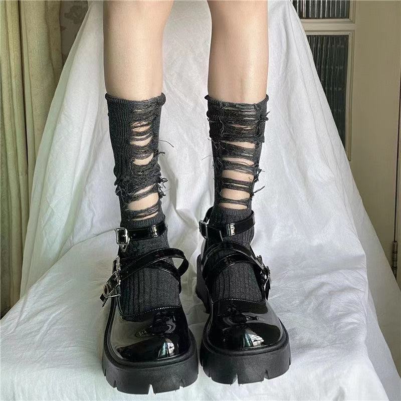 Gothic Black Ripped Knitted Socks