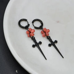 Black Goth Flower Sword Earrings