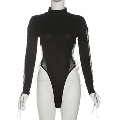 Black Goth Dark Half High Collar Skinny Bodysuit