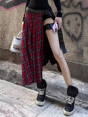 Grunge Goth Red Plaid A-Line Skirt