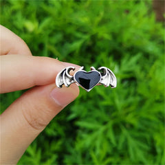 Black/Red Heart Angel Wings Ring