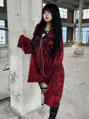 Red Y2k Aesthetic Oversized Grunge Hoodie