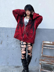 Red Y2k Aesthetic Oversized Grunge Hoodie
