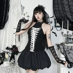 Black Mall Goth Halter Vest Dress