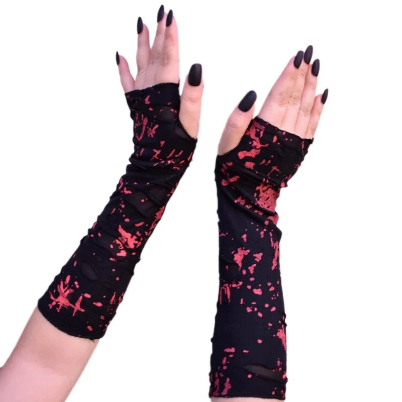 Black and Red Goth Punk Elastic Gloves