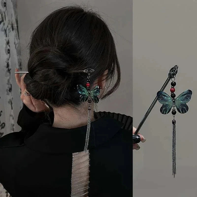Butterfly Flower Tassel Hair Pins
