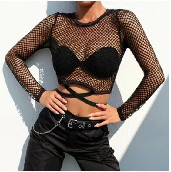 'Off Grid' Black Hollow Out Top