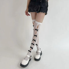 White Lolita Bow Tie Lace Stockings