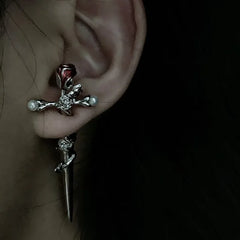 Red Alt Sword Rose Earrings