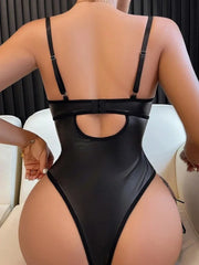 Black Goth Fishnet PU Leather Bodysuit