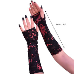 Black and Red Goth Punk Elastic Gloves