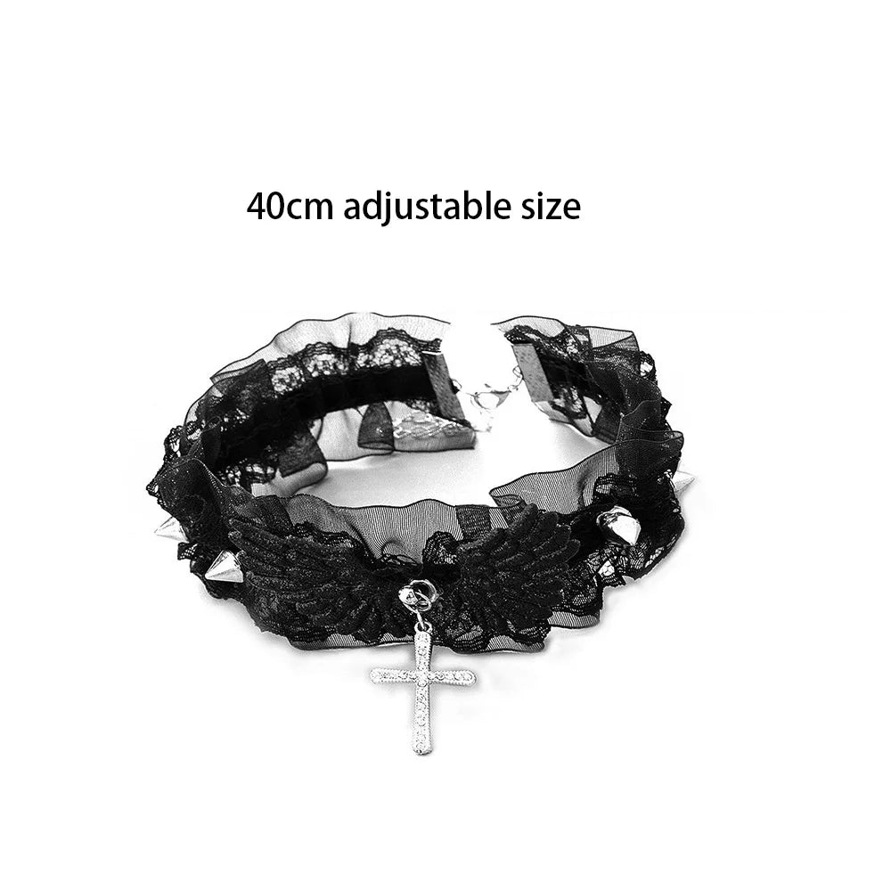 Hollow Goth Kawaii Lace Black White Choker