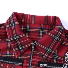 Rad Red Plaid Zipper Chain Top