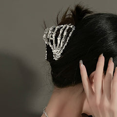 Goth Skeleton Silver Claw Claw Clip