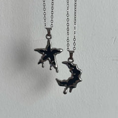 Goth Black Star Moon Pendant Necklace