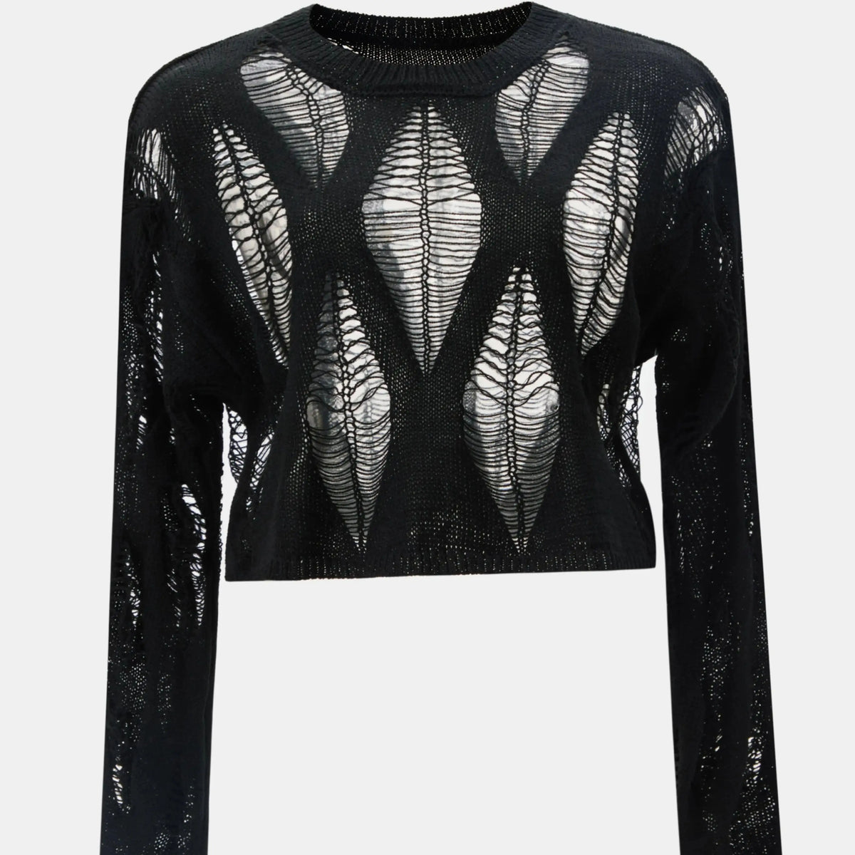 'Fairytale' Black Knitted Ripped Lace Up Sweater