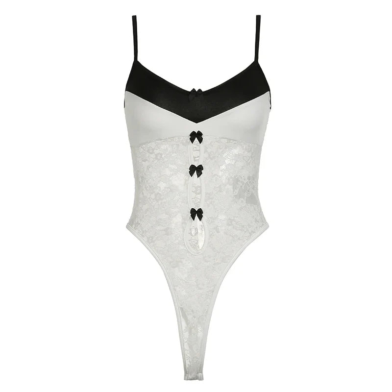 Alternative White Lace Patchwork Bodysuit