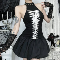 Black Mall Goth Halter Vest Dress