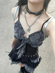 Black/Grey Lace Grunge Camisole A-line Dress